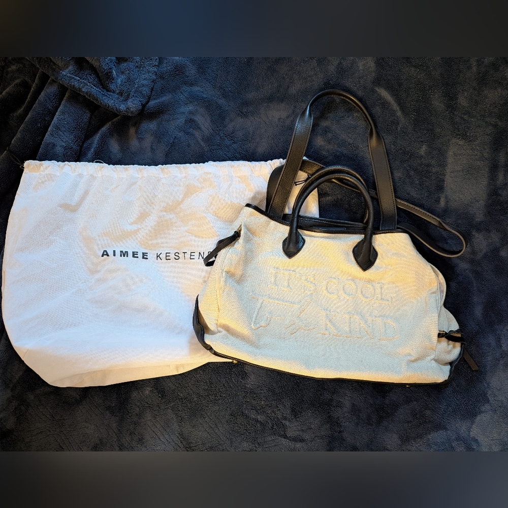 Aimee Kestenberg Cream Canvas Satchel with Black Trim